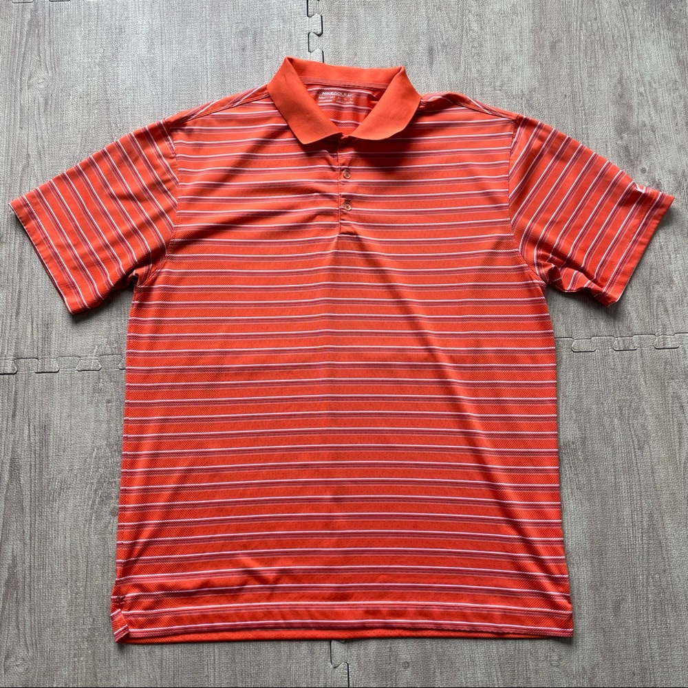 Nike Golf Fit Dry Polo Shirt Men’s XL Orange Blue/White Stripes Short Sleeve
